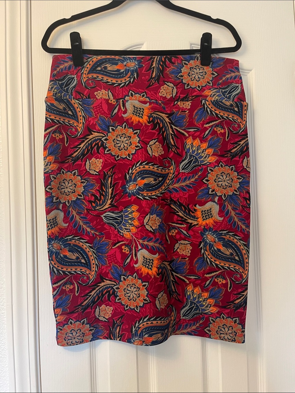 LuLaRoe Red Paisley & Floral Pencil Skirt